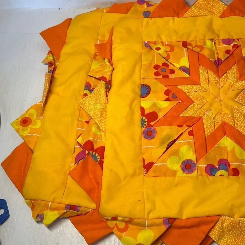 Handmade Orange Yellow Purple Quilted Throw Pillow Cover 13” x 13”‎